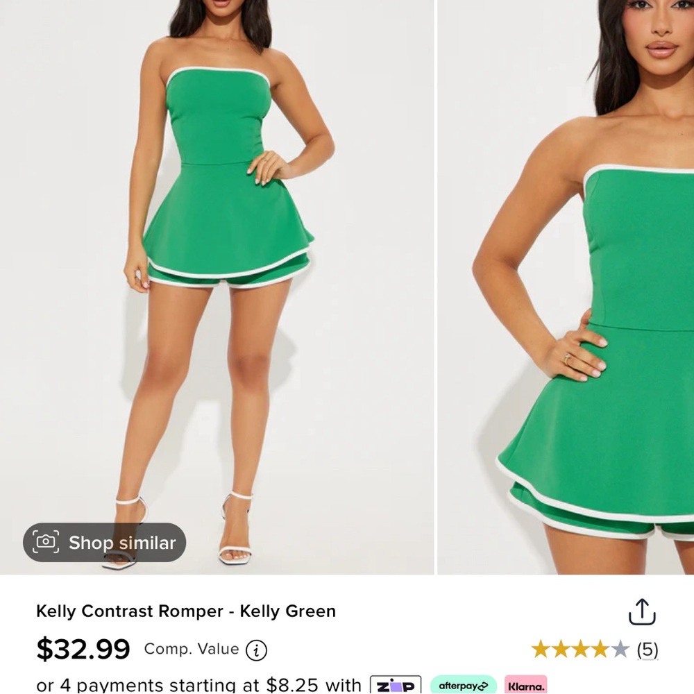 Vibrant Green Strapless Romper with White Accents